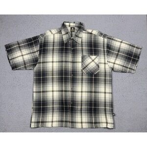 VTG Lowrider Shirt Mens XL Black Plaid Short Sleeve Button Up Flannel 8001 USA